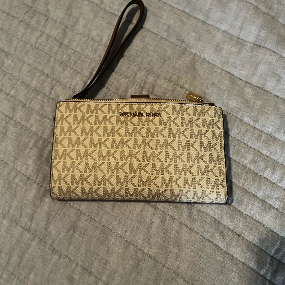 Michael Kors Tan and Brown Logo Wristlet